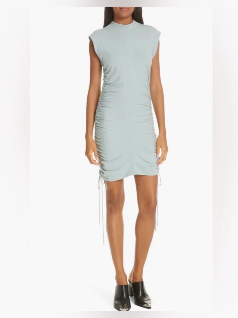 T by Alexander Wang Blue Ruched Drawstring Mini Dress S